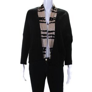 Viviana Uchitel Womens Velvet Trim Open Front Cardigan Sweater Black Size 1